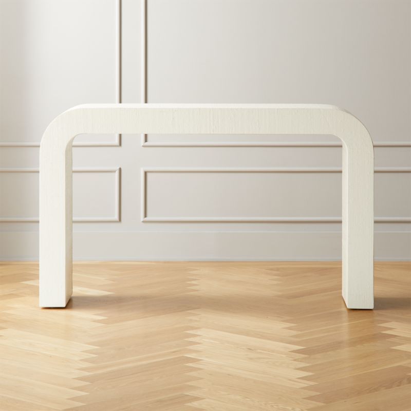 Horseshoe Modern Ivory Lacquered Linen Console Table 52'' + Reviews | CB2 | CB2