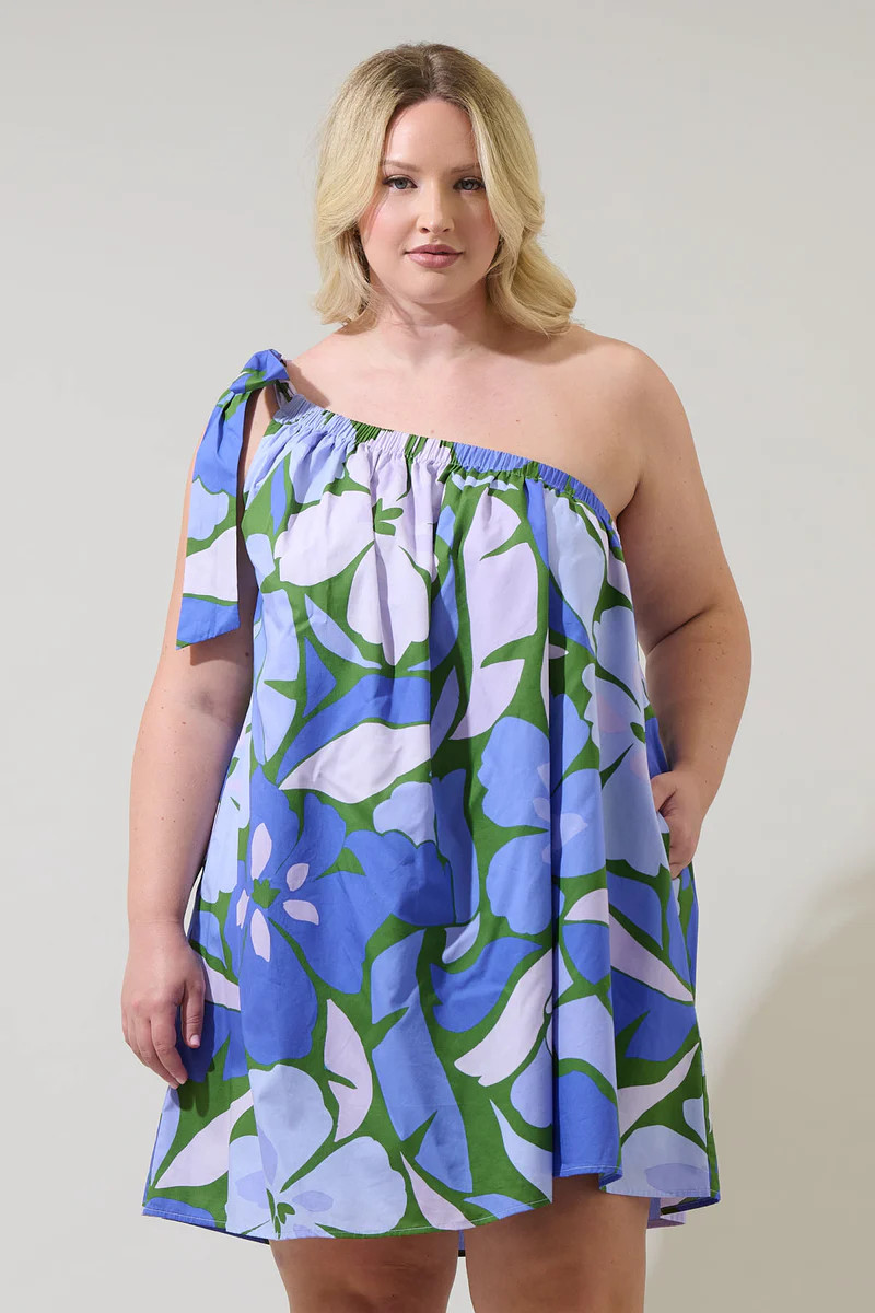 Dayana Floral Adley Shift One Shoulder Mini Dress Curve | Sugarlips