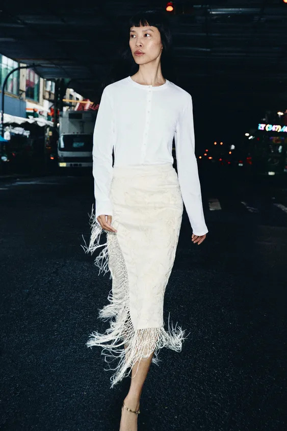 ZW COLLECTION 100% LINEN EMBROIDERED MIDI SKIRT | Zara US