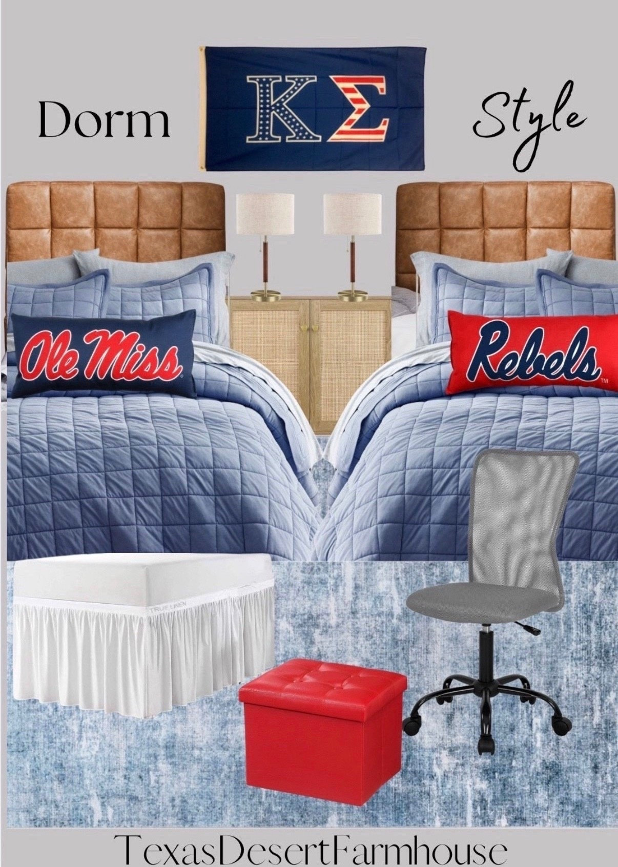 Ole Miss Rebels Dorm Inspiration

#rebels #olemiss #headboard #bedskirt #deskchair #tablelamp #dorm #dormitory #dormheadboard #twinxlbedding #twinxl #leatherheadboard #collegebound #dormstyle #bedroom #bedding 

Twin XL Size 3 Piece Sheet Set - Comfy Breathable & Cooling Sheets - Hotel Luxury Bed Sheets for Women & Men - Deep Pockets, Easy-Fit, Soft & Wrinkle Free Sheets - Navy Blue Oeko-Tex Bed Sheet Set

Kappa Sigma USA Letter Fraternity Flag 3' x 5' Kappa Sig

College Covers Solid Color Bolster Travel Pillow, 1 Count (Pack of 1), Ole Miss Rebels

AmasSmile® Storage Ottoman Folding Foot Rest Stool, 17 inch Leather Footstool Bench, Short Ottoman Stool, Storage Foot Rest Store, Books, Records Support 330 lbs, red

Cottington Lane Extended Dorm Sized Bed Skirt Panel - Ruffled Dorm Sized Bed Skirt - Dust Ruffled Bed Skirts 42 inch Tailored Drop - White Dorm Room Bedskirts - College Dorm Bed Skirt

College Flags & Banners Co. Ole Miss Powder Blue Hotty Toddy Flag#LTKBacktoSchool #LTKItBag

#LTKU #LTKdayinmylife #LTKHome