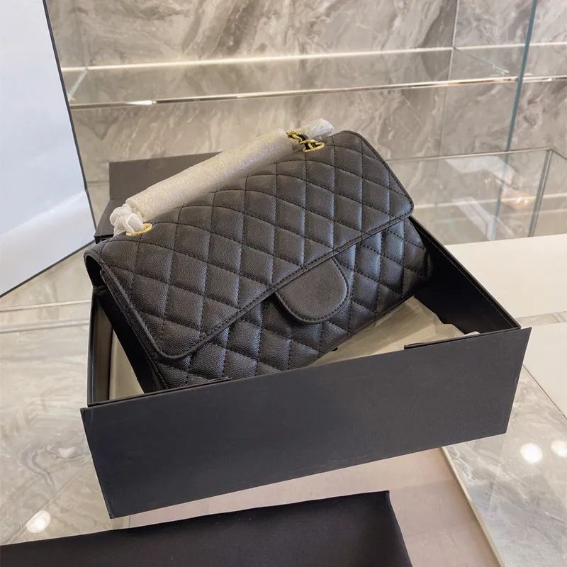 Classic Flap Caviar Grain Bag 25*7*18cm Genuine Cowhide Leather CF Handbag Women Wallet Golden Ch... | DHGate