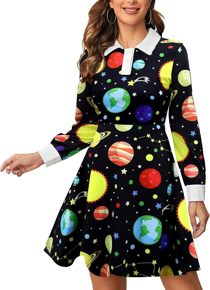 Womens Long Sleeves Peter Pan Collar Aline Fit and Flare Wednesday Addam Dress | Amazon (US)