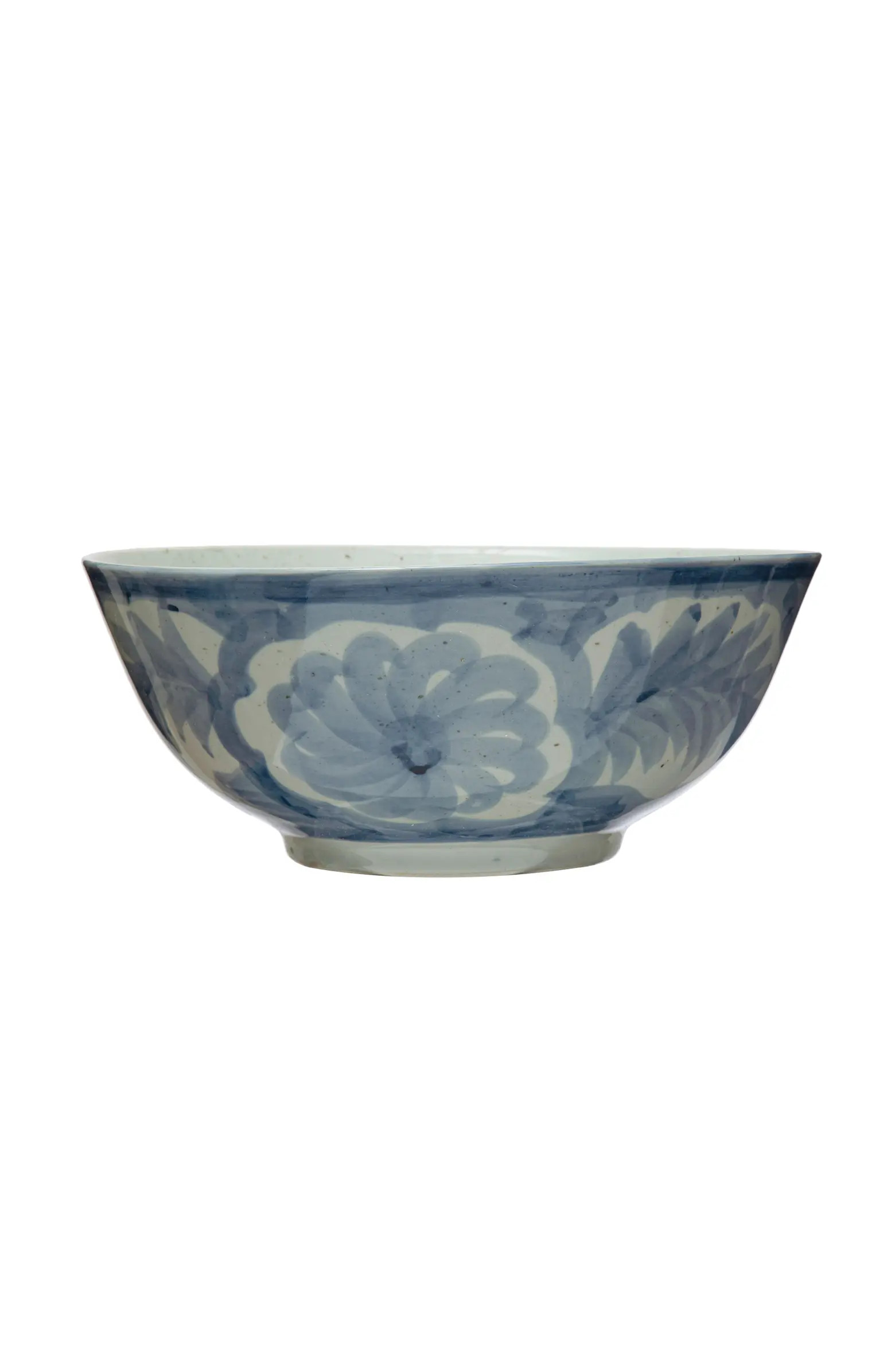 Hand Painted Stoneware Bowl with Floral Design, Blue and White | Nordstrom