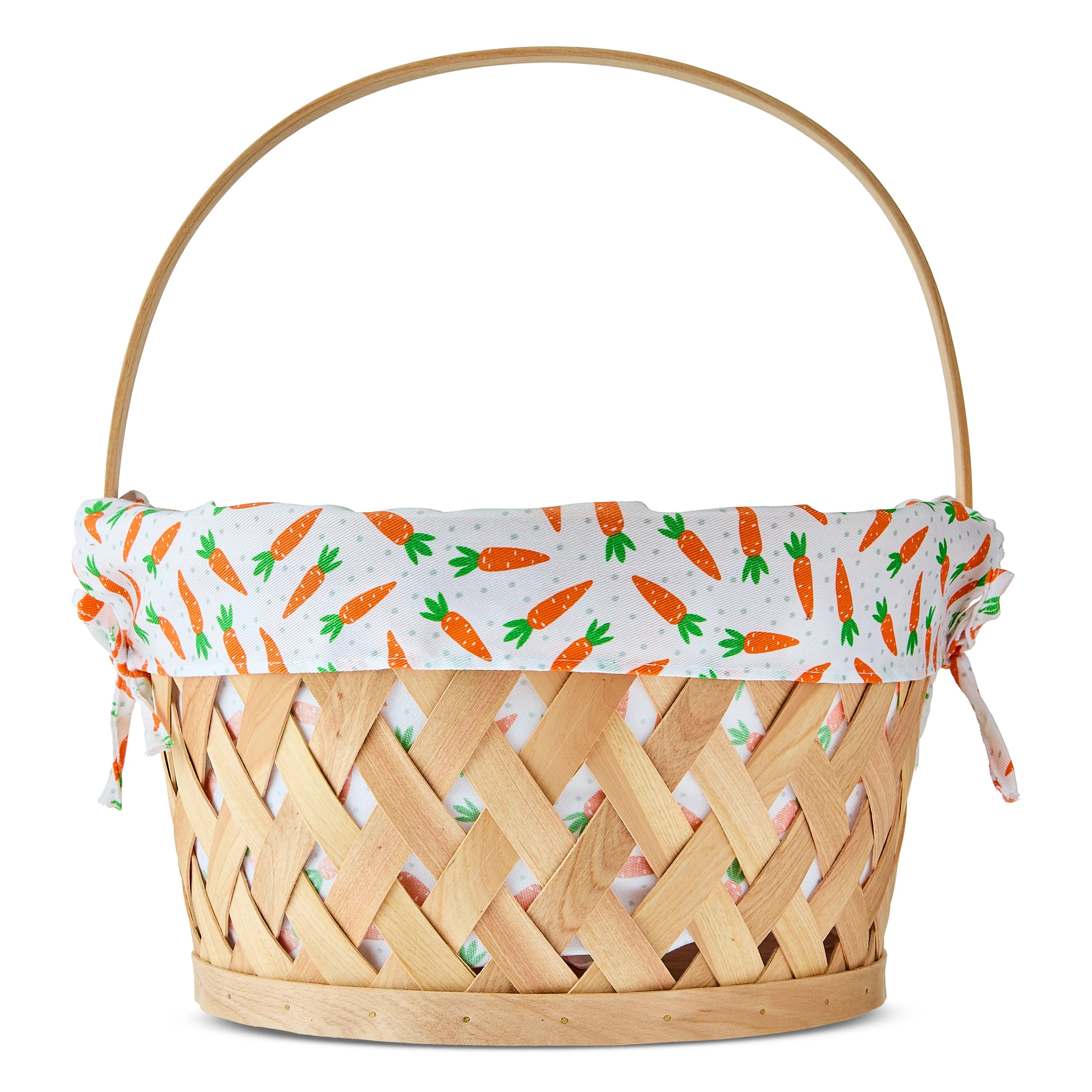 Round Woodchip Basket with Carrots Liner, Natural Beige, 13" x 14", Easter by Way To Celebrate | Walmart (US)