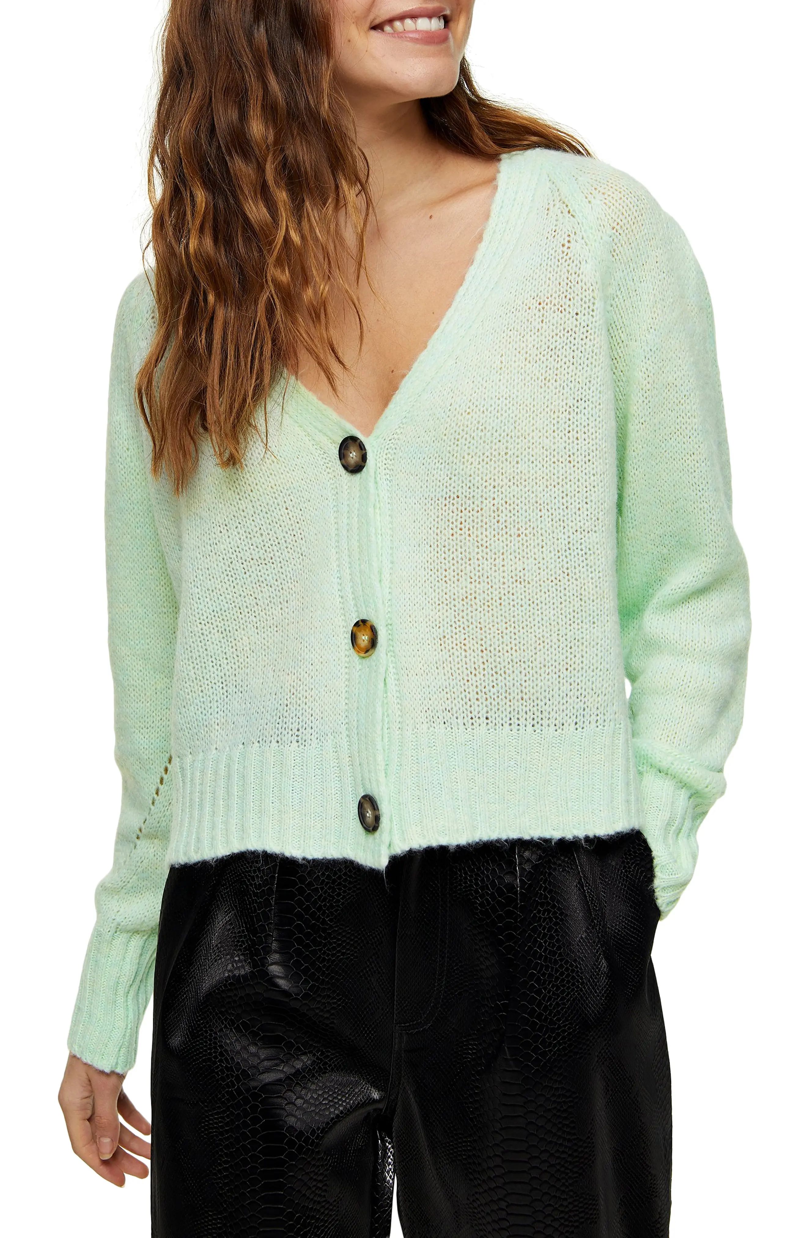 Women's Topshop Crop Cardigan, Size X-Small - Green | Nordstrom