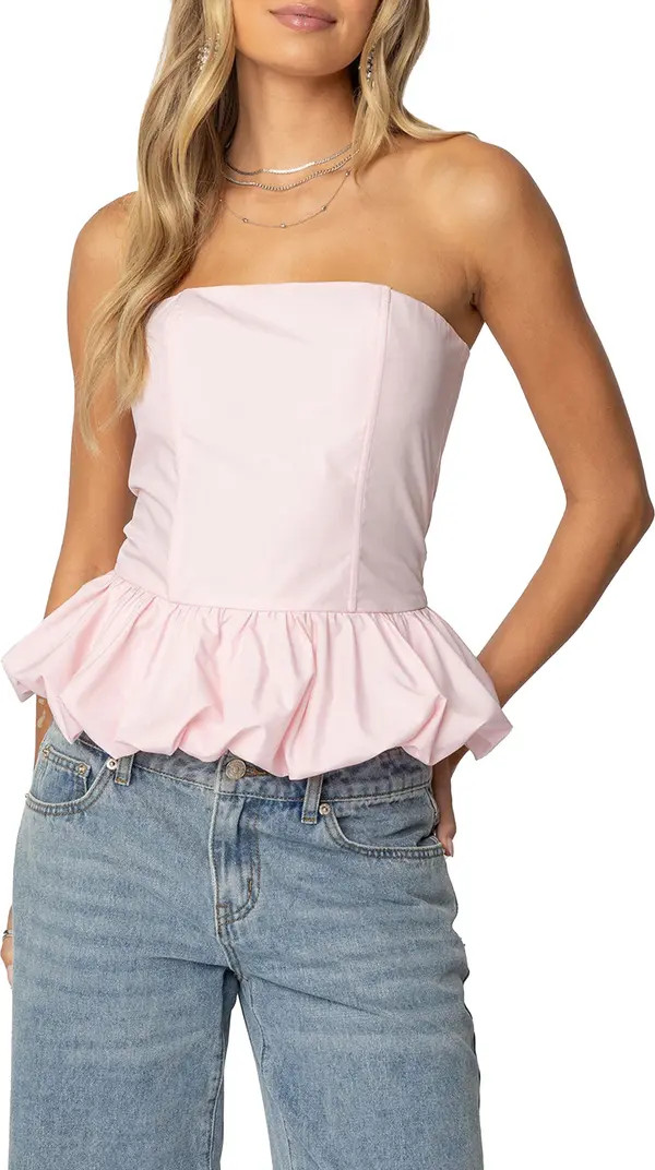 Everlee Strapless Bubble Hem Corset Top | Nordstrom