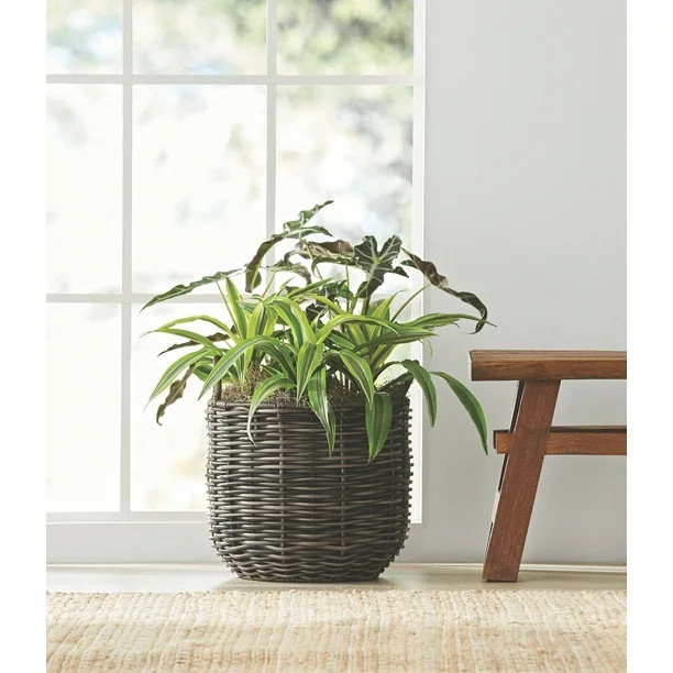 Better Homes & Gardens Wister 12 in Round Resin Rattan Planter | Walmart (US)