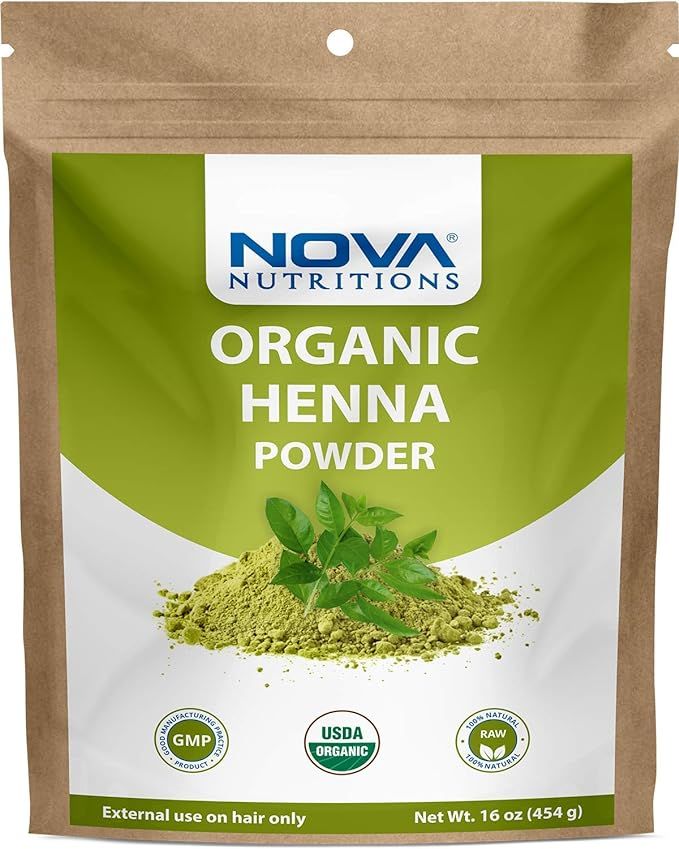 Nova Nutritions Certified Organic Henna Powder 16 OZ (454 gm) - 100% Natural & Chemical Free | Amazon (US)