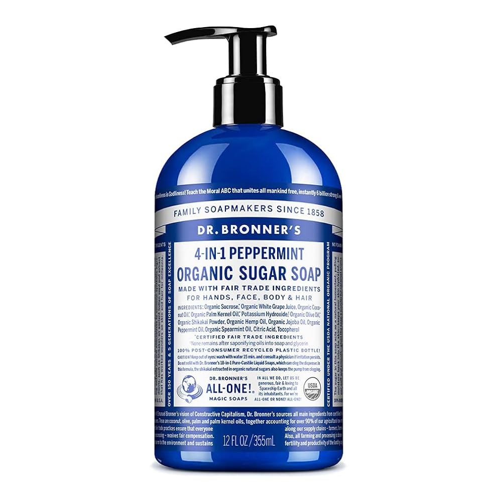 Dr. Bronner's - Organic Sugar Soap (Peppermint, 12 oz) - Made with Organic Oils, Sugar & Shikakai... | Amazon (US)