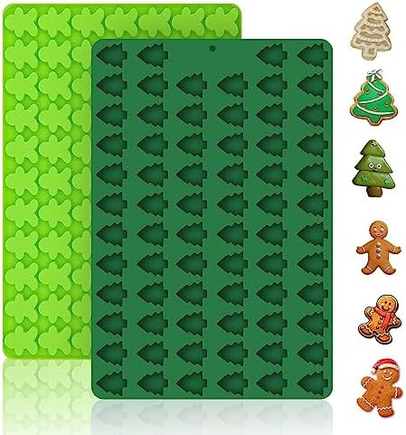 2 PCS Christmas Silicone Molds, 70 Cavity Xmas Tree & 76 Cavity Gingerbread Man Mini Silicone Mol... | Amazon (US)