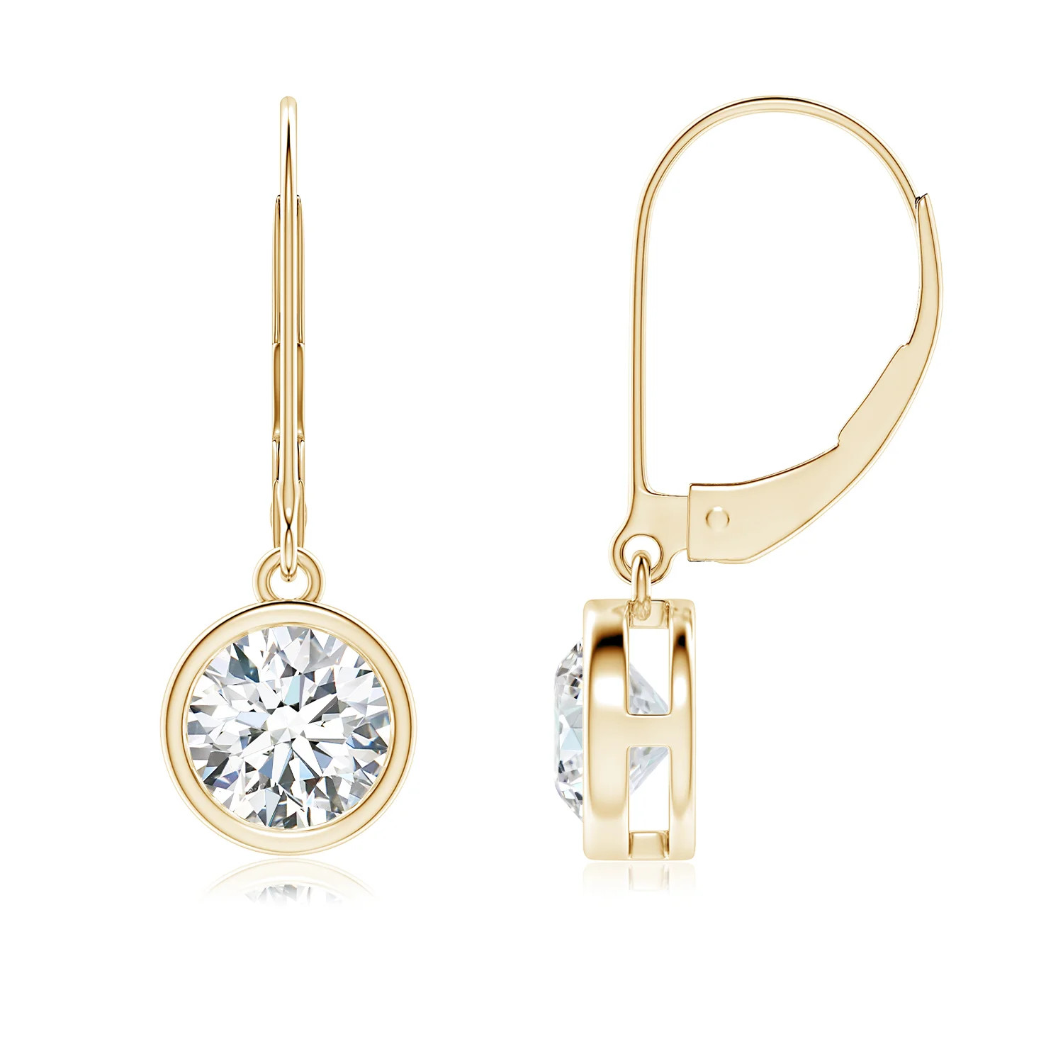 Lab-Grown Bezel-Set Round Diamond Leverback Drop Earrings | Angara Inc.