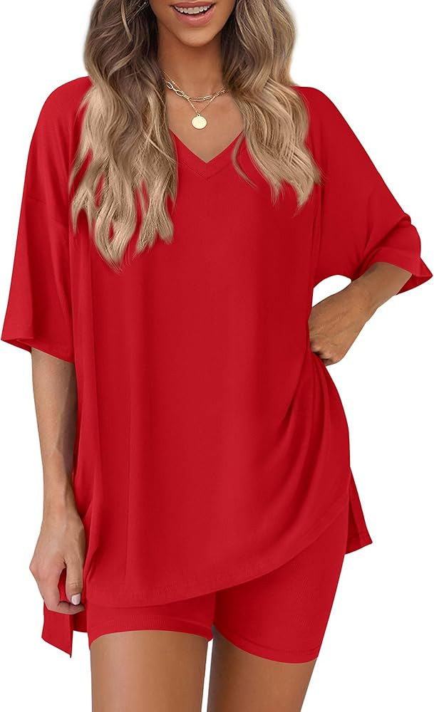 PRETTYGARDEN 2 Piece Sets for Women Summer 2026 Lounge Short Set Spring Matching Biker Shorts V N... | Amazon (US)