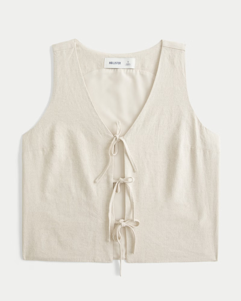 Easy Linen-Blend Tie-Front Vest | Hollister (US)