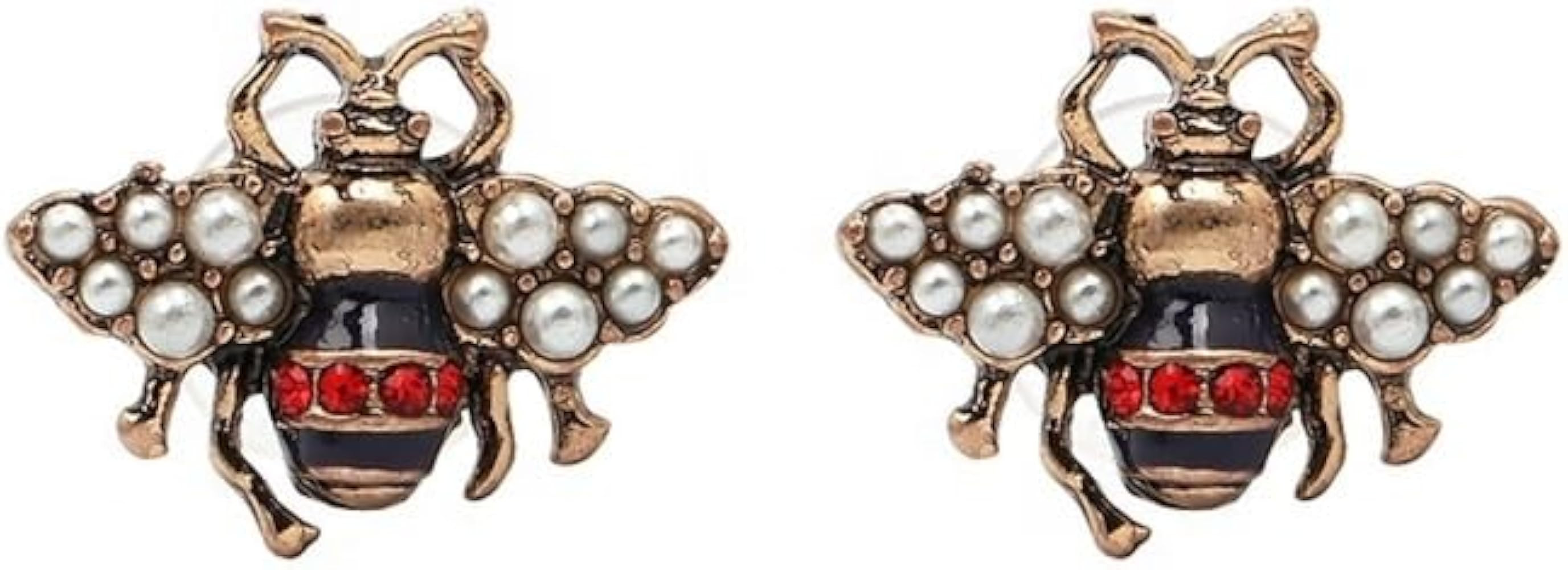 Bee Gold Crystal Pearl Cute Vintage Earrings for Women Includes Free Pair of Long Pretty Pearl Da... | Amazon (US)