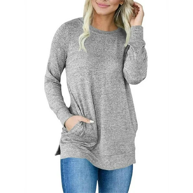 Women Tunic Long Sleeve Round Neck Sweatshirts for Women Gray Medium | Walmart (US)