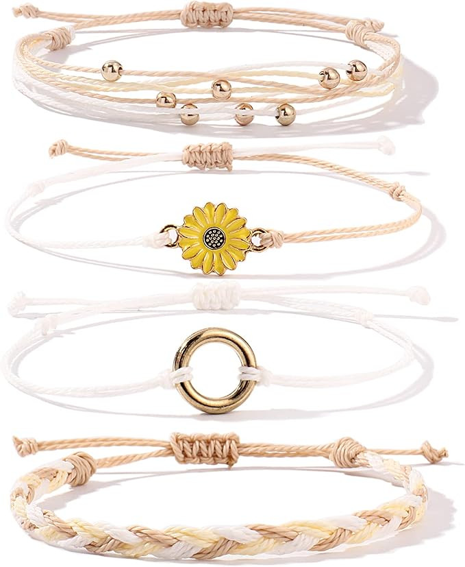 Sunflower String Bracelet Handmade Braided Rope Charms Boho Surfer Bracelet for Teen Girls Pretee... | Amazon (US)