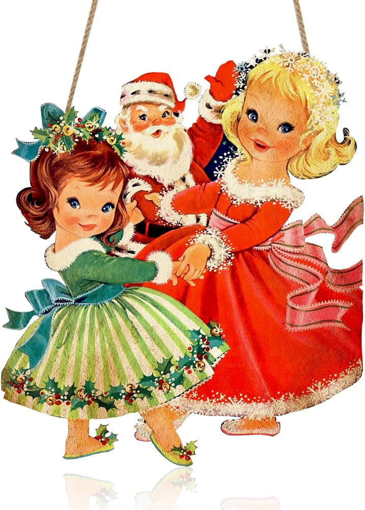 Vintage Christmas Decorations Hanging Wooden Sign - Vintage Style Girls Santa Claus Welcome Sign ... | Amazon (US)