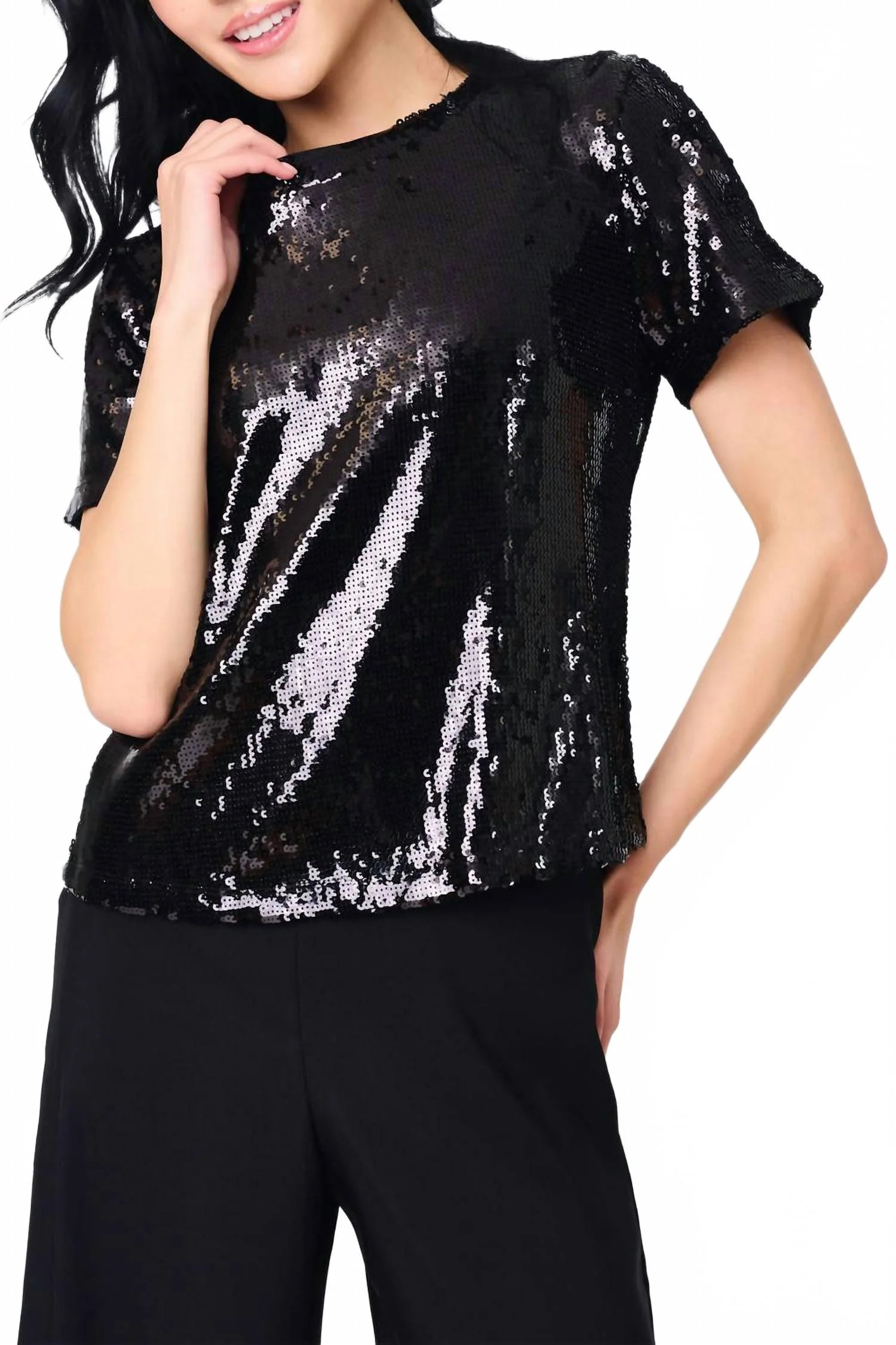 Perfect Sequin Tee In Black | Shop Simon