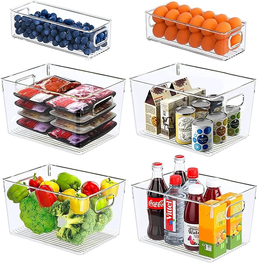 Set of 6 Fridge Storage Bins Pantry Organizer, ZIKO Clear Plastic Stackable Fruit Storage Contain... | Amazon (CA)
