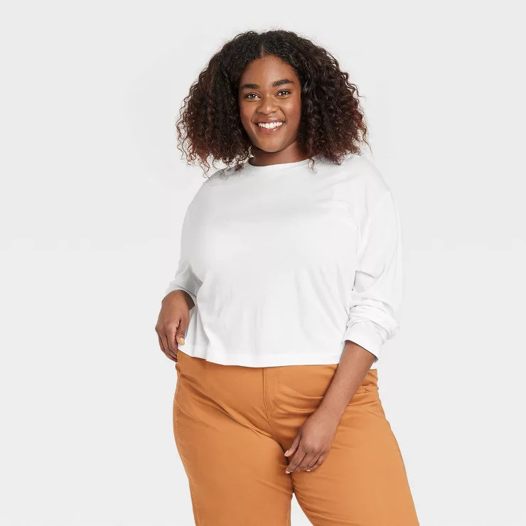 Women's Long Sleeve Boxy T-Shirt - A New Day™ Striped | Target