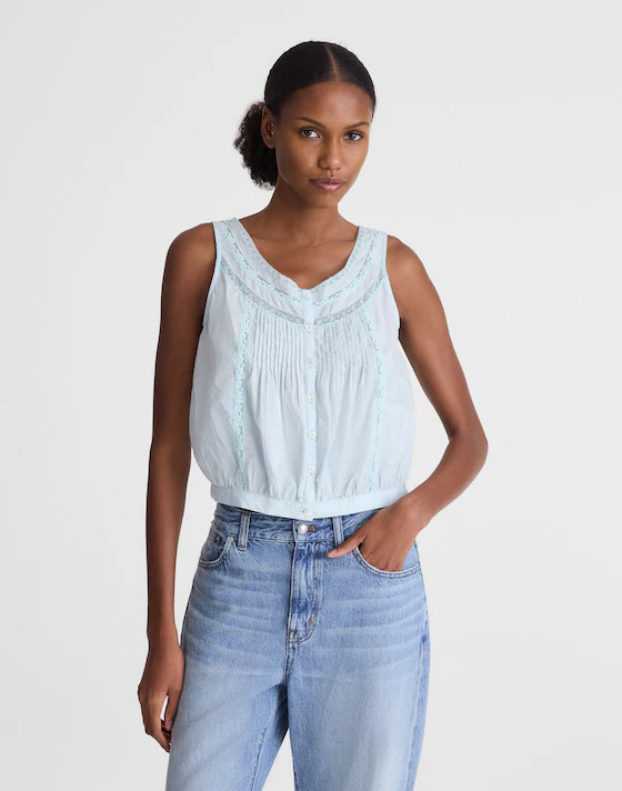 Lace-Insert Pintuck Sleeveless Top | Madewell