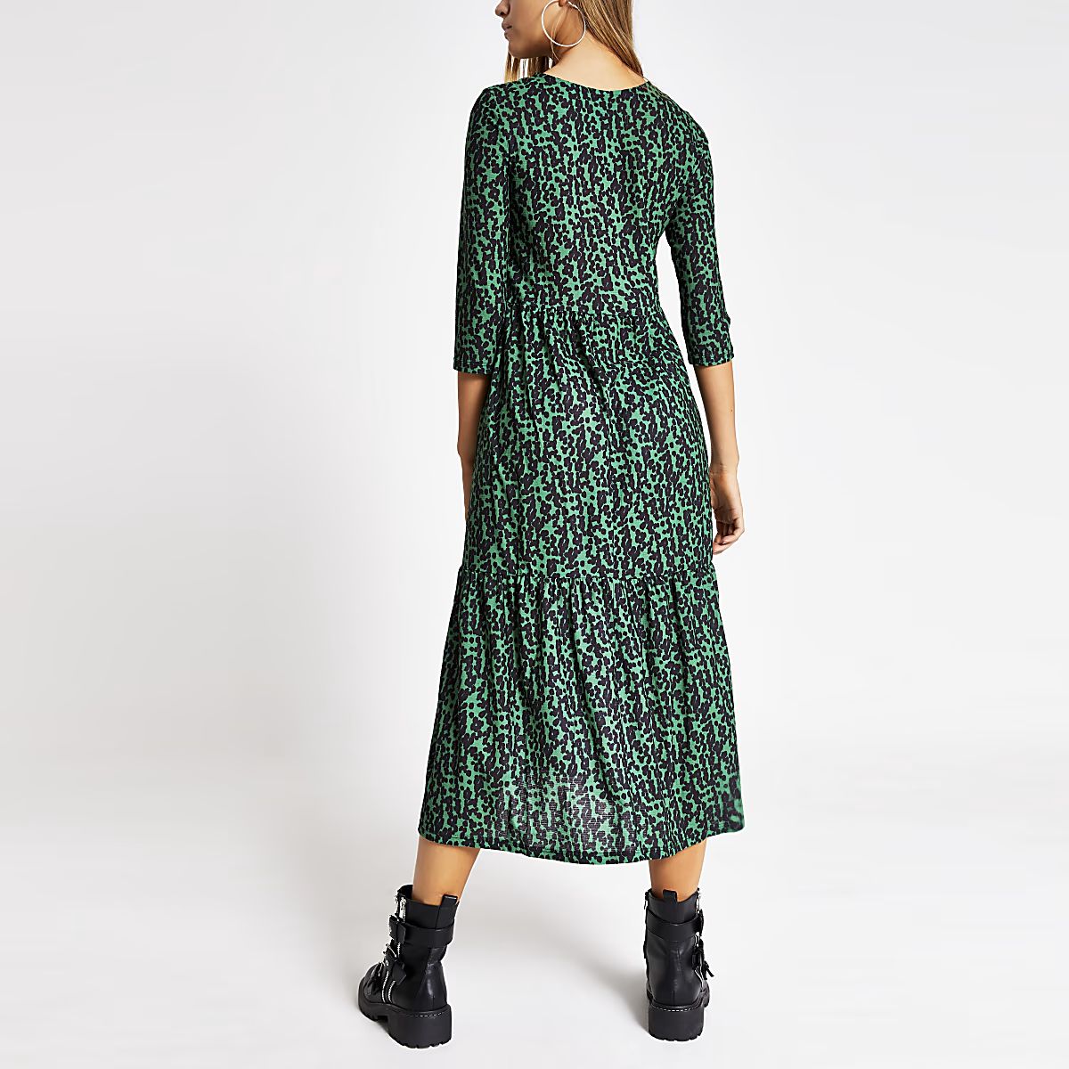 Green printed long sleeve smock dress | River Island (UK & IE)