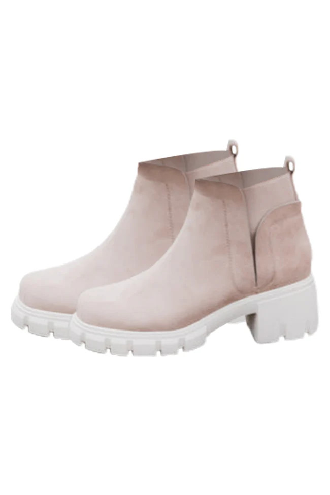 Rita Beige Platform Suede Booties | Pink Lily