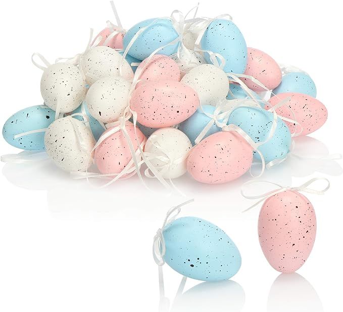 com-four® 36x Hand-Painted Easter Eggs to Hang Up - Pastel-Coloured Easter Decorations with Grea... | Amazon (UK)