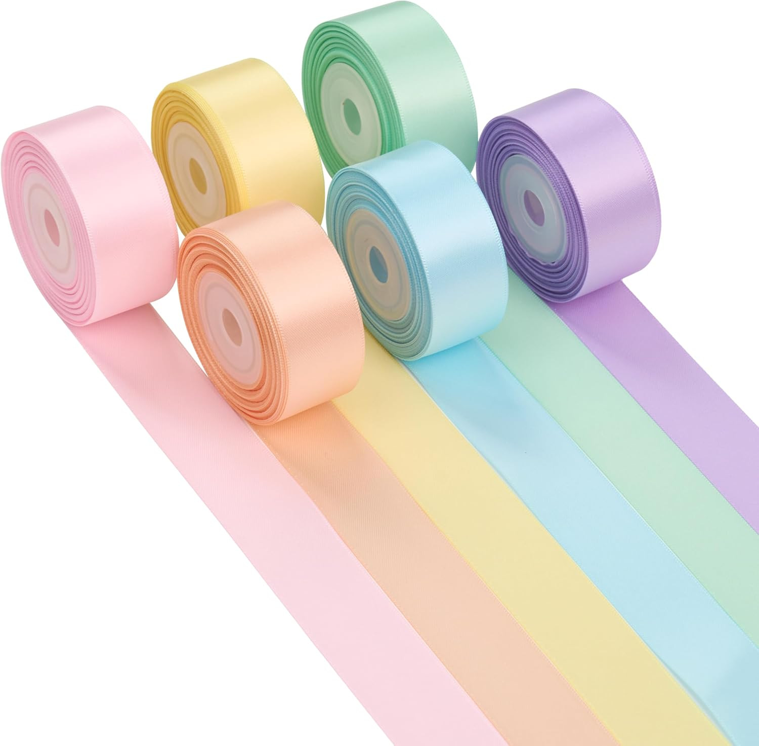 Pastel Ribbon Set 1 Inch x 60 Yards, 6 Rolls Pastel Rainbow Satin Ribbon for Easter Decor, Spring... | Amazon (US)
