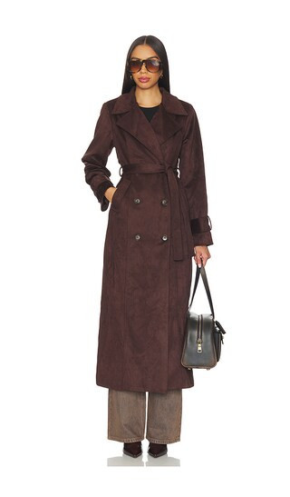 SNDYS Sutton Faux Suede Trench Coat in Chocolate. - size M | Revolve Clothing (Global)