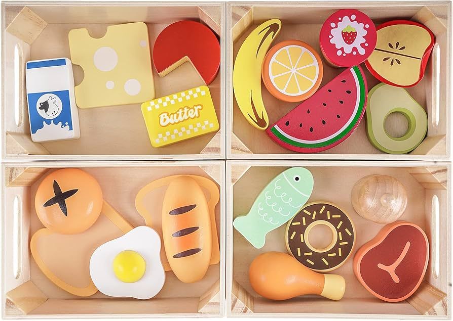 Food Groups - Wooden Play Food Sets, Pretend Play Kitchen Toys, Toy Food Accessories for Toddlers... | Amazon (US)