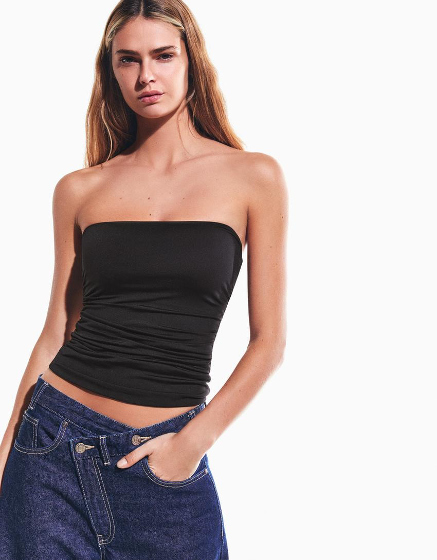 Ruched bandeau top - Women | Bershka UK