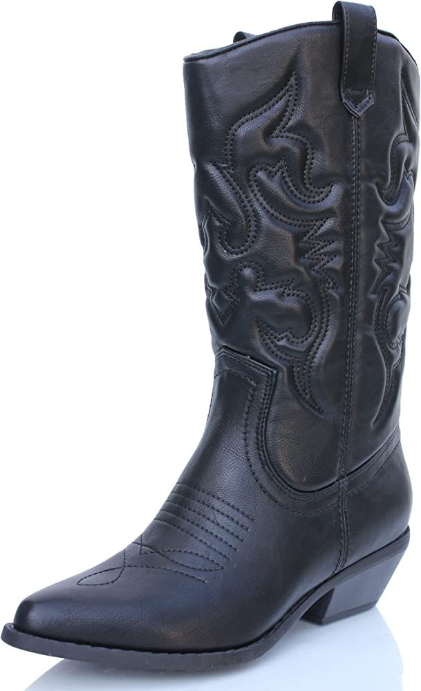 Soda Women Cowgirl Cowboy Western Stitched Boots Pointy Toe Knee High Reno-S | Amazon (US)