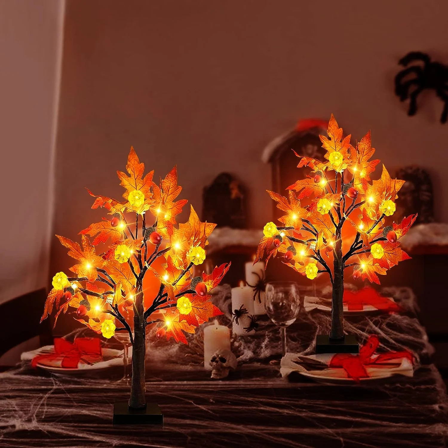 The Holiday Aisle® 2 Pack 22 Inch Prelit Lighted Maple Tree Fall Decor Fall Tree 48 Leds Battery... | Wayfair North America