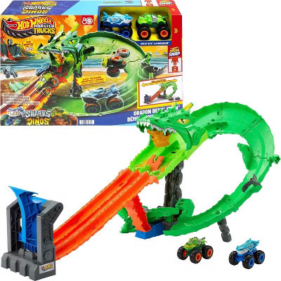 Hot Wheels Monster Trucks Sharks vs. Dinos Dragon Destruction Playset and 2 Toy Trucks | Target