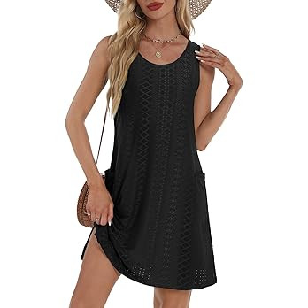 Coverup Summer Dresses for Women 2025 Eyelet Casual Loose Sleeveless Sundresses Tank Dresses with... | Amazon (US)