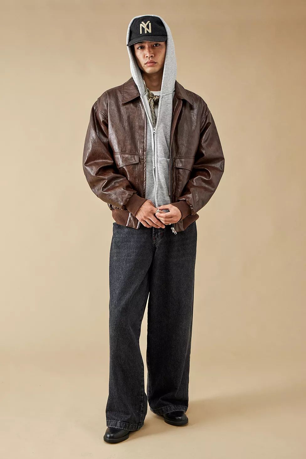 BDG Alfie Brown Faux Leather Flight Jacket | Urban Outfitters (EU)