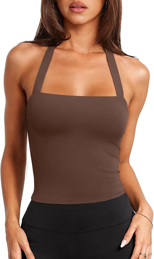 LASLULU Womens Sexy Halter Sports Bra Workout Tops Wirefree Sleeveless Gym Yoga Tank Tops Y2k Cas... | Amazon (US)