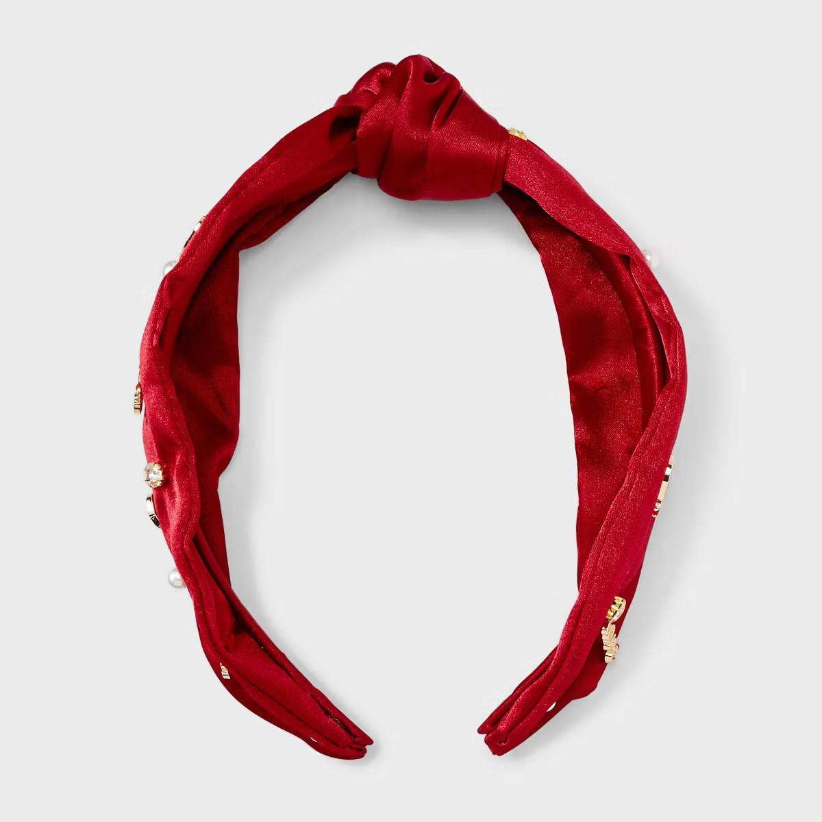 Valentines Satin Heart Charm Top Knot Headband - Red | Target