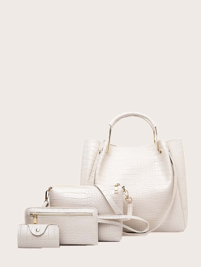 4pcs Crocodile Satchel Bag Set | SHEIN