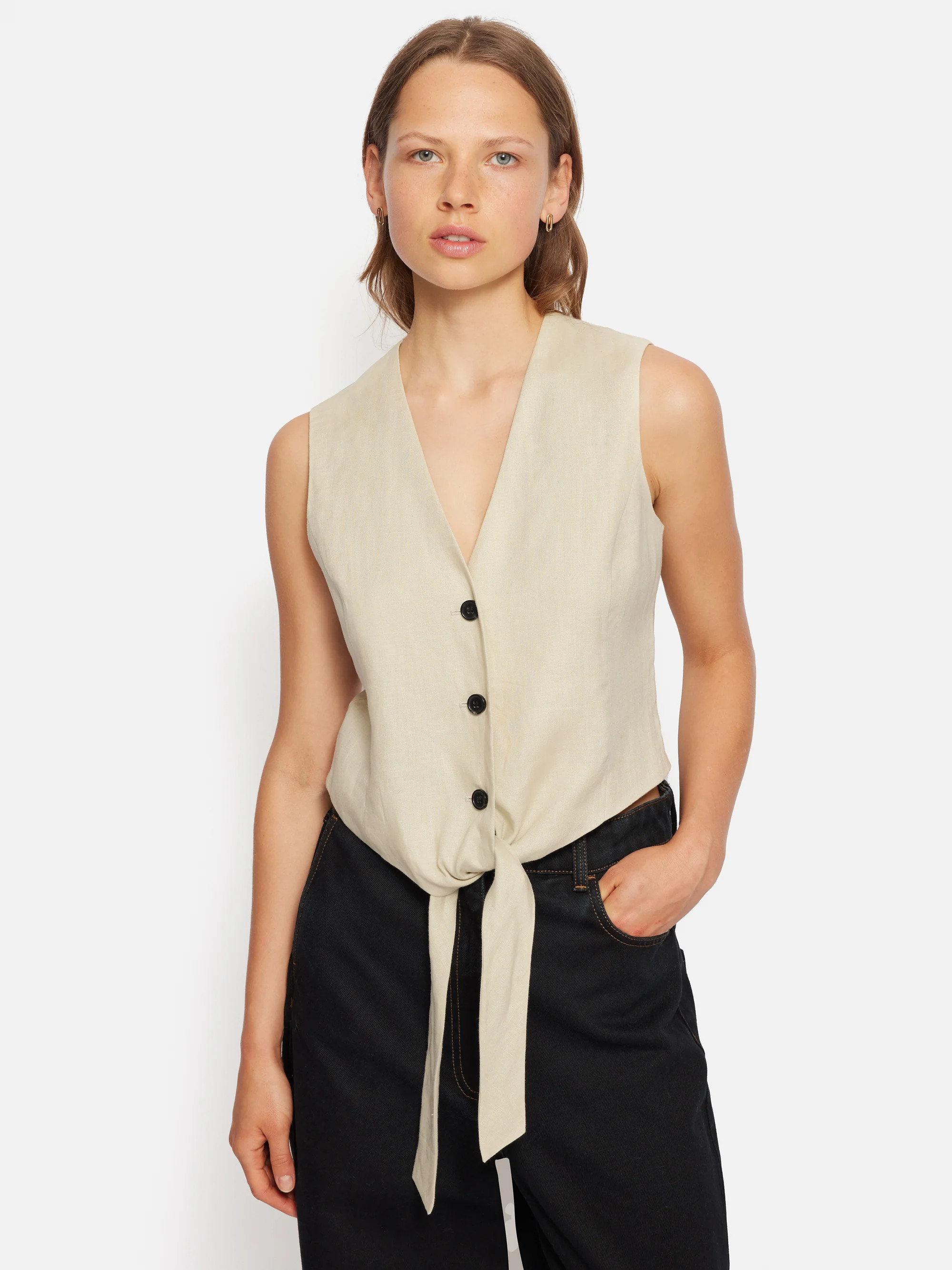 Linen Tie Front Waistcoat | Jigsaw (UK)