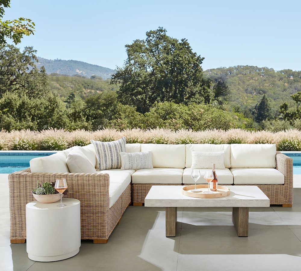 Huntington Wicker 6-Piece Square Arm Outdoor Sectional | Pottery Barn (US)