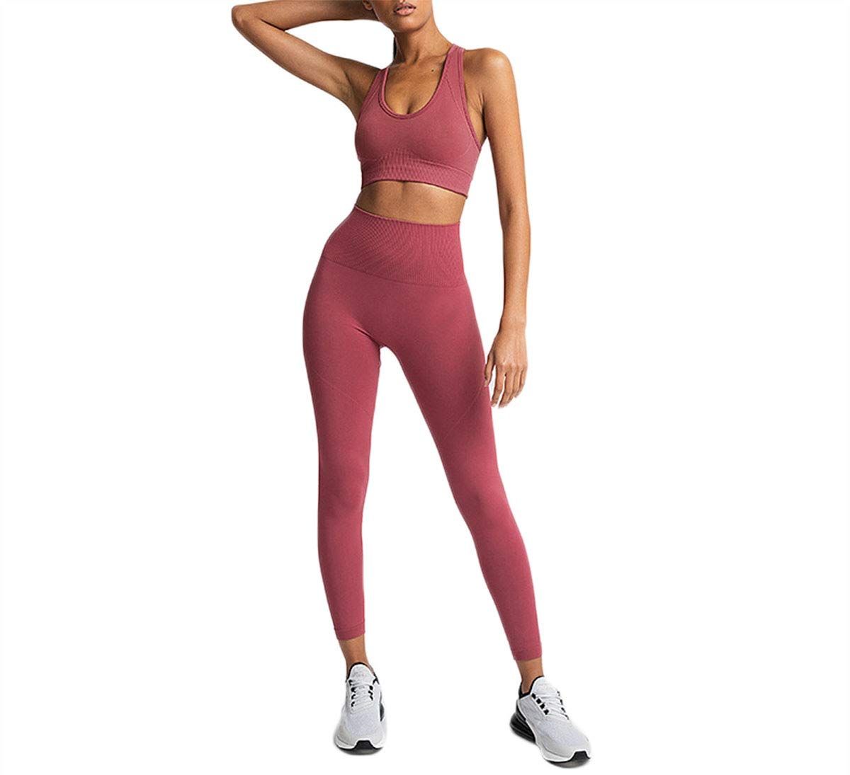 Hotexy Women's Workout Outfit 2 Pieces Seamless Yoga Leggings with Sports Bra Gym Clothes Set | Amazon (US)