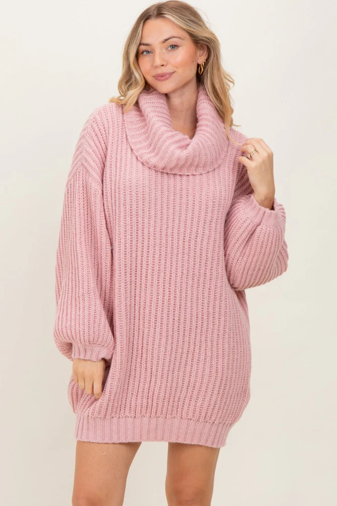 Pink Turtleneck Puff Sleeve Sweater Dress | PinkBlush Maternity