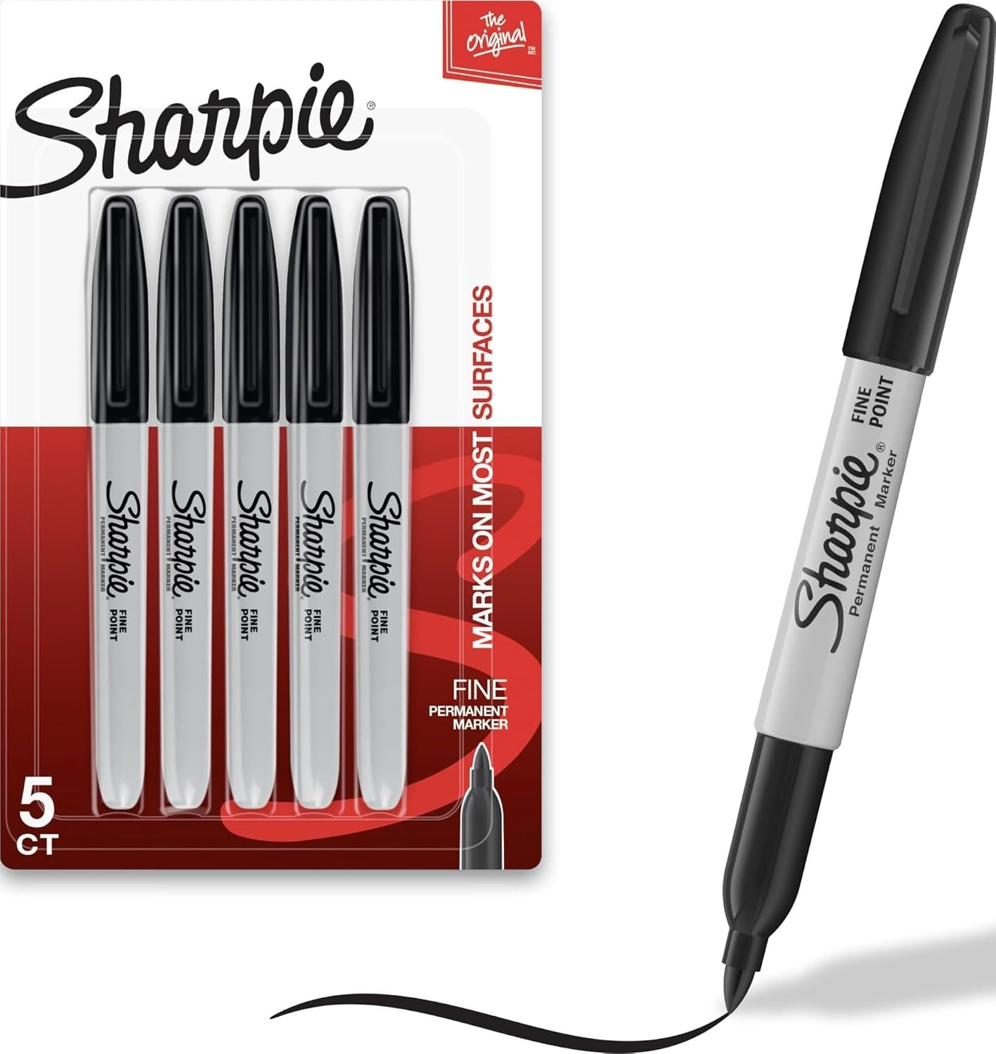 Sharpie Permanent Markers Set Quick Drying And Fade Resistant Fine Tip Marker For Wood Plastic Paper Metal And More Drawing Coloring And Poster Marker Black 5 Count | Amazon (US)