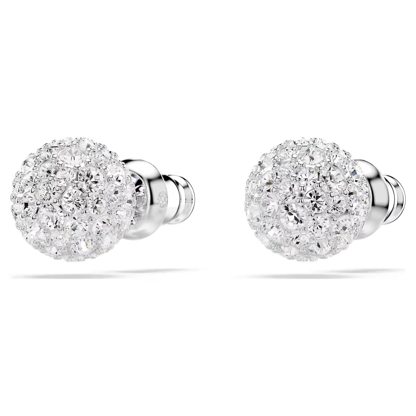 Dextera stud earrings, Round cut, White, Rhodium plated by SWAROVSKI | SWAROVSKI