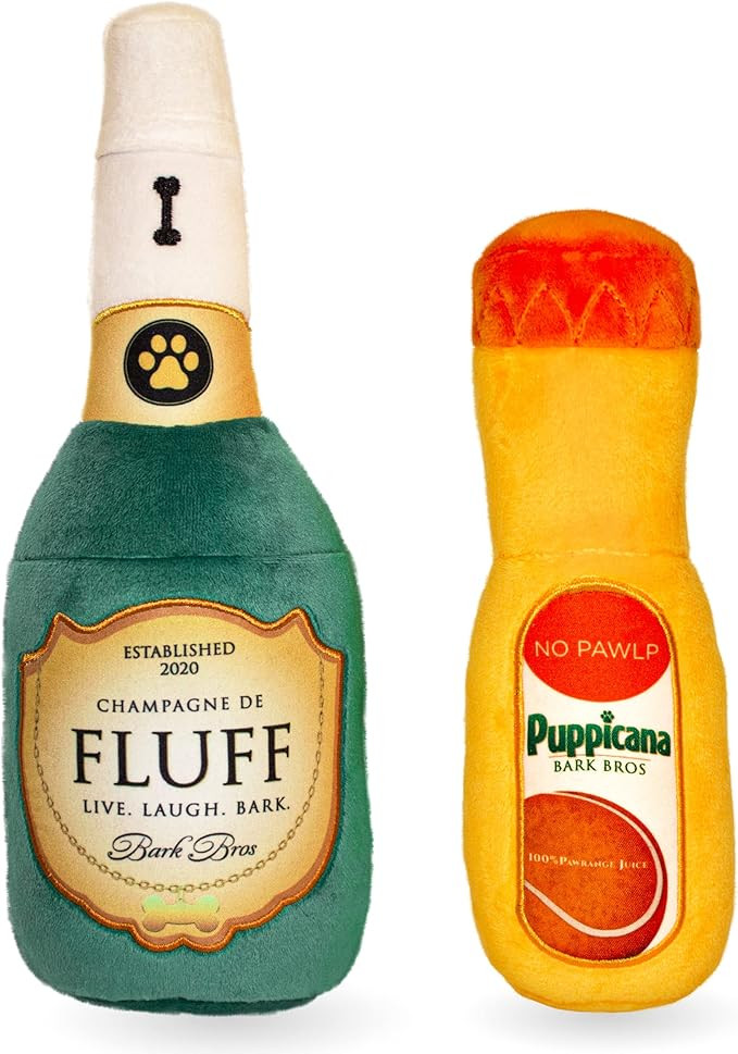 Paw-mosa Mimosa Champagne OJ Plush Squeaky Dog Toy Bottle Parody Two Pack - Dog Birthday Toy - Cu... | Amazon (US)