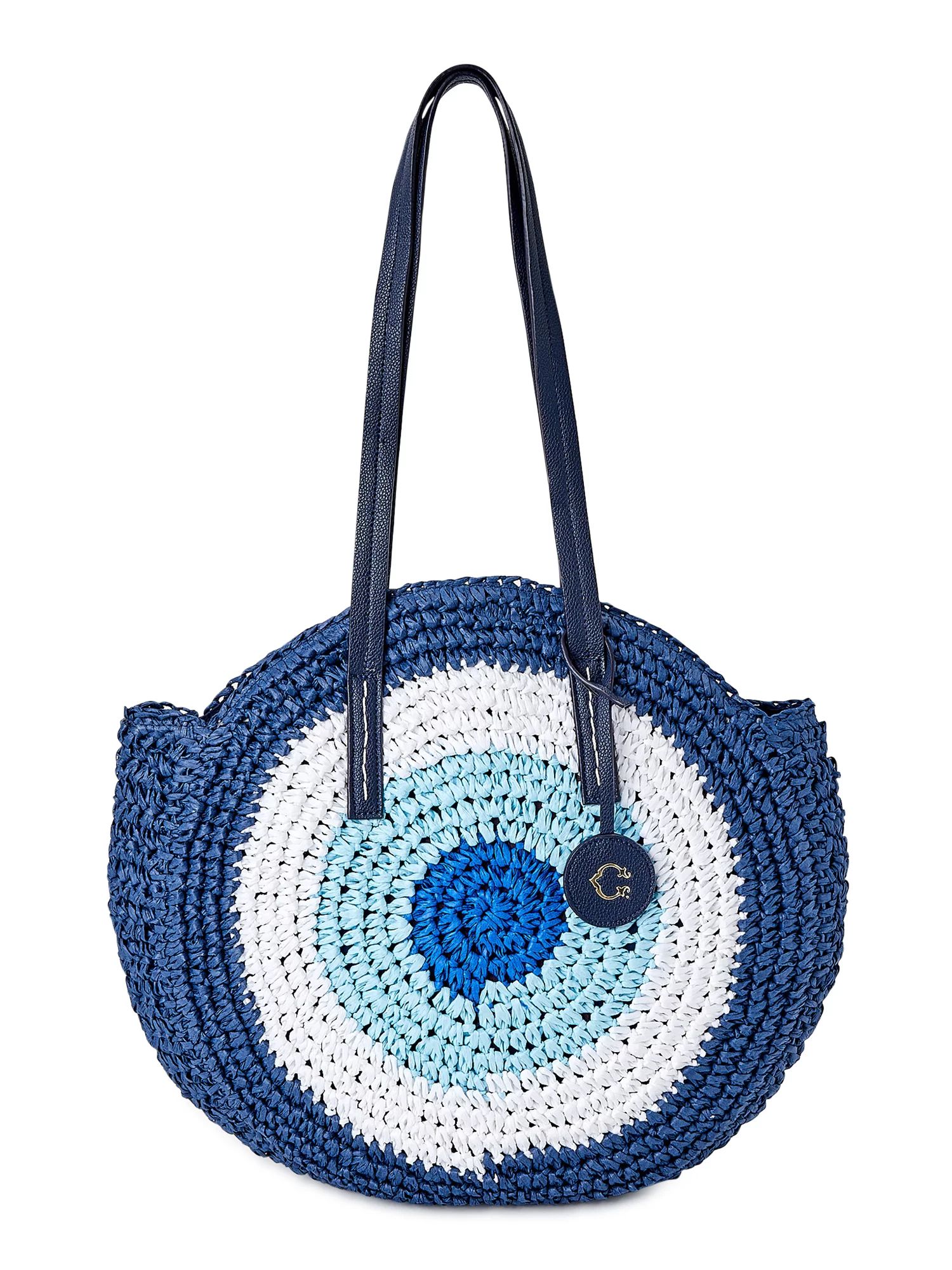 C. Wonder Women’s Haven Round Circle Straw Tote Bag Navy - Walmart.com | Walmart (US)