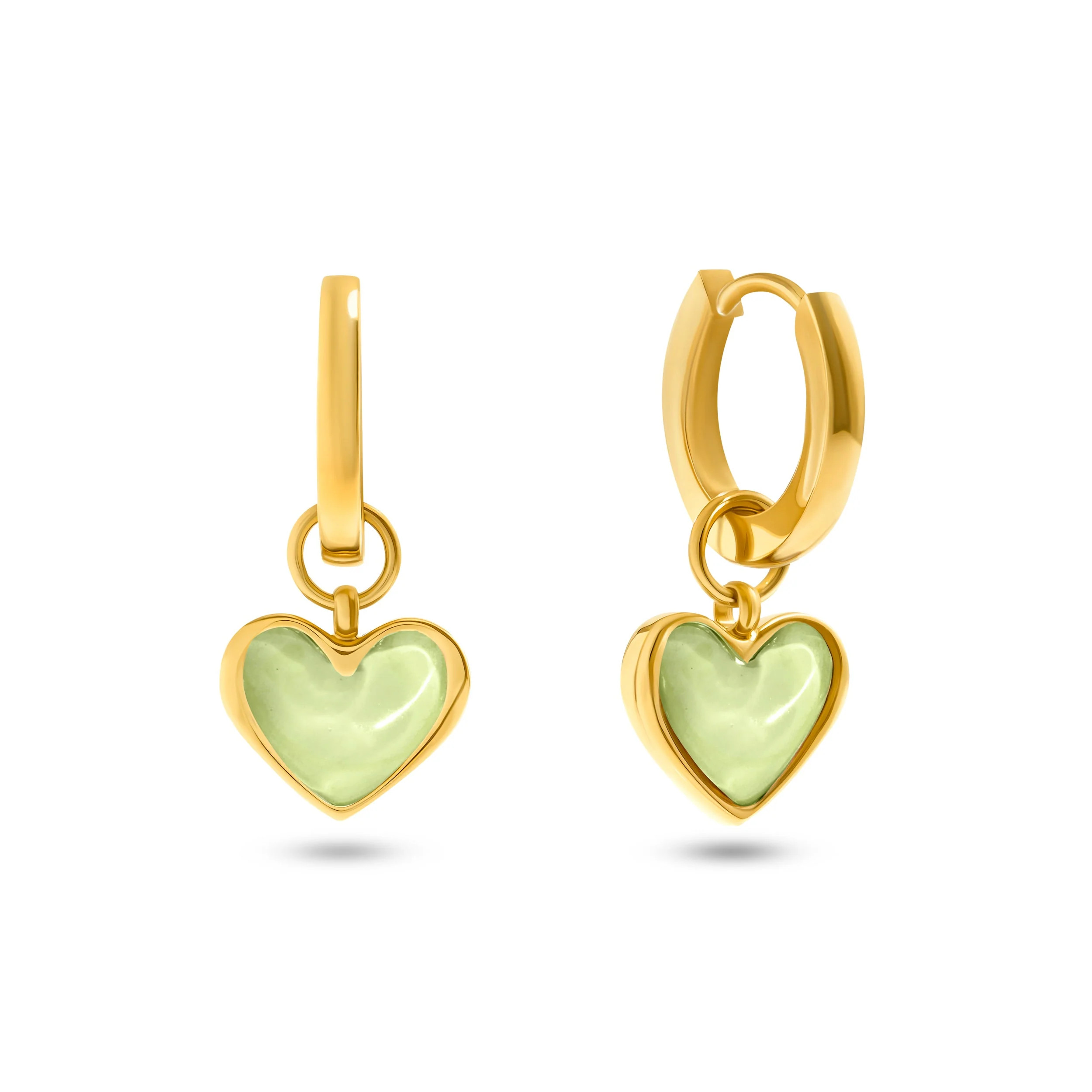 Mint Green Quartz Heart Huggie Earrings (Gold) | Abbott Lyon