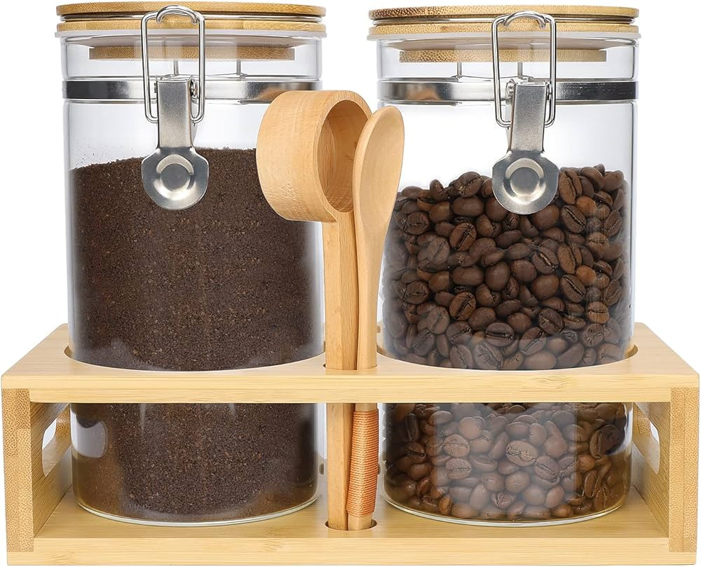 Glass Coffee Containers with Airtight Locking Clamp Bamboo Lids,2Pcs 45oz BPA Free Coffee Caniste... | Amazon (US)